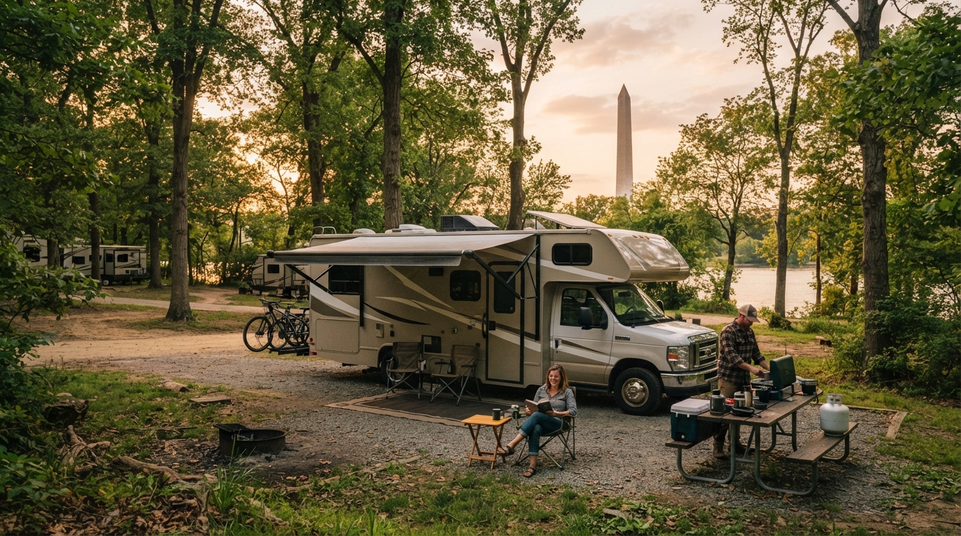 Washington DC Roundtrip - South — campground with a motorhome