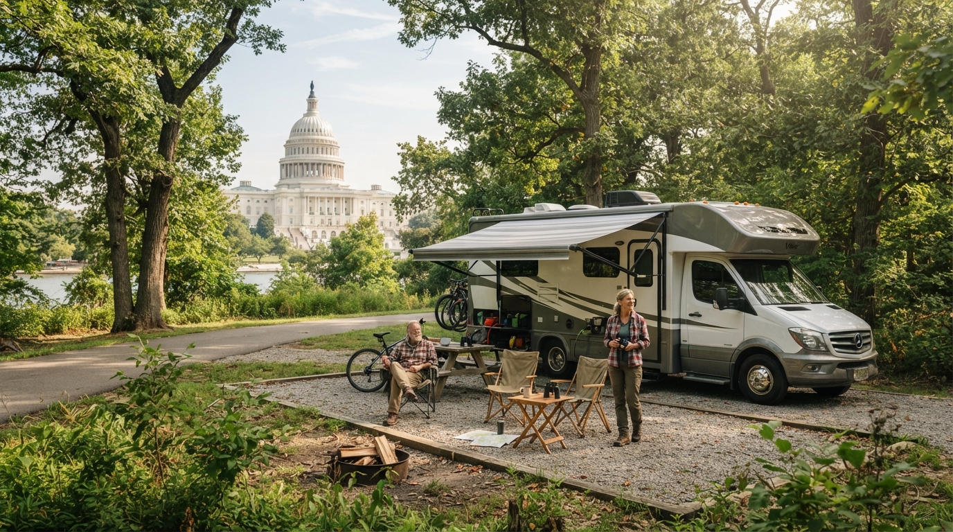 Washington DC to San Francisco - East coast to West coast — campground with a motorhome