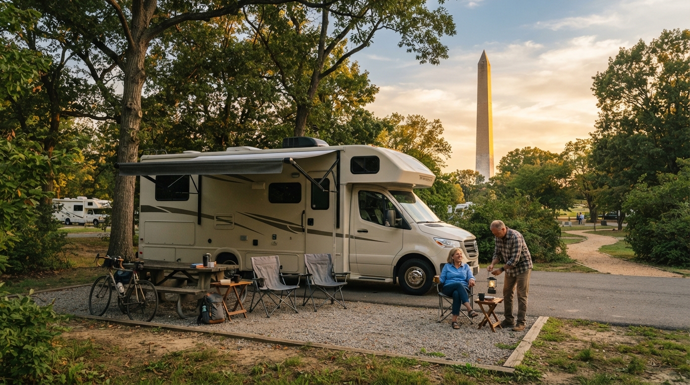 Washington DC to Houston — campground with a motorhome