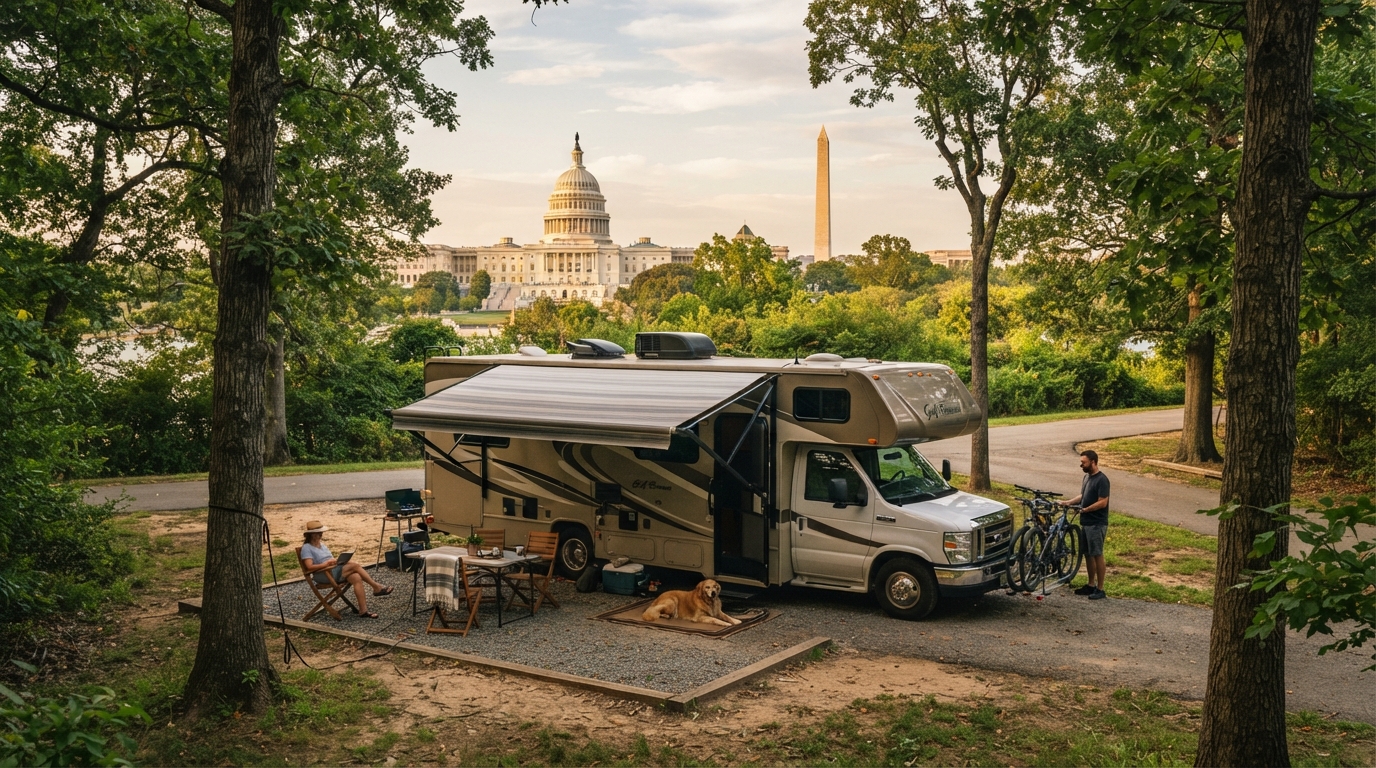 Washington DC to Chicago — campground with a motorhome