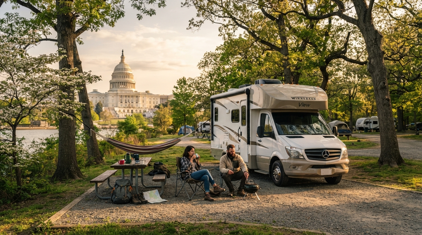 Washington DC to Orlando — campground with a motorhome