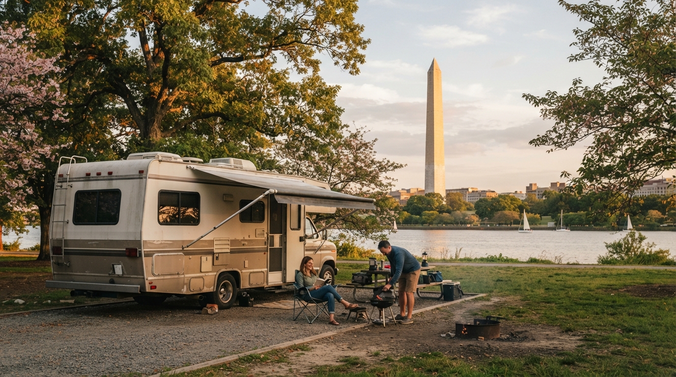 Washington DC to Orlando — campground with a motorhome