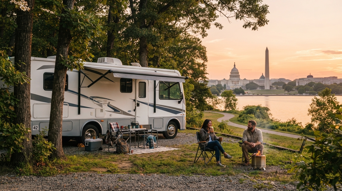 Washington DC to Austin — campground with a motorhome