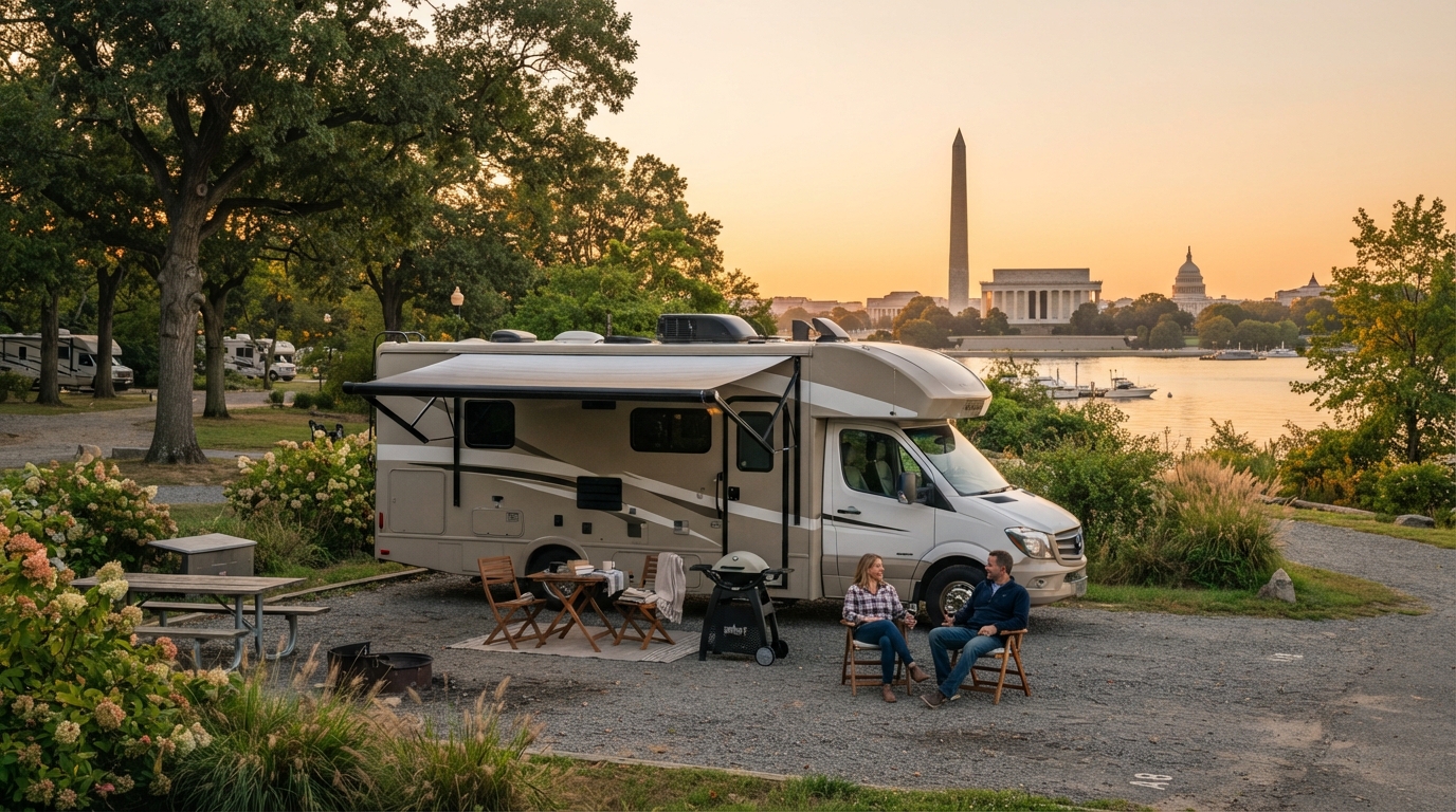 Washington DC to Nashville - the Smoky Mountains at their best — campground with a motorhome