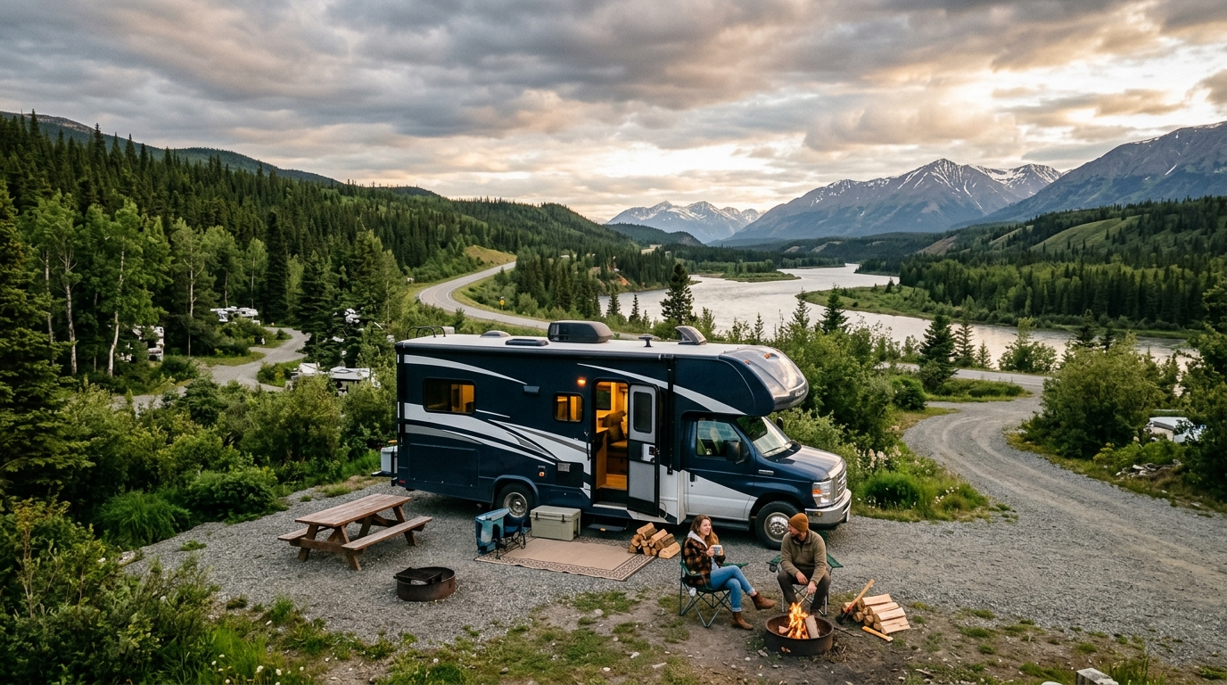Whitehorse to Montreal - The Great Canadian Adventure — campground with a motorhome