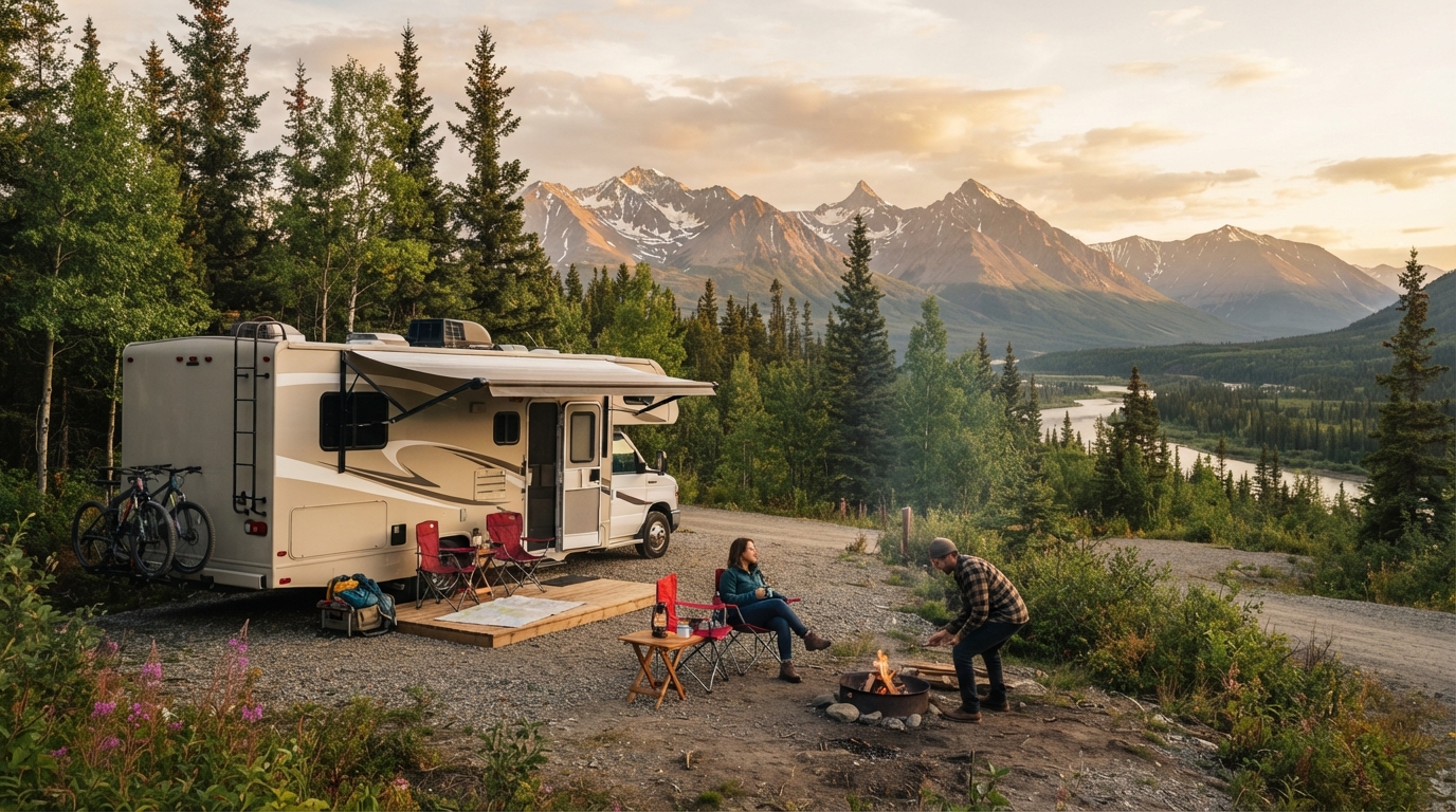Whitehorse to Kelowna - The Rocky Mountain Road Trip — campground with a motorhome