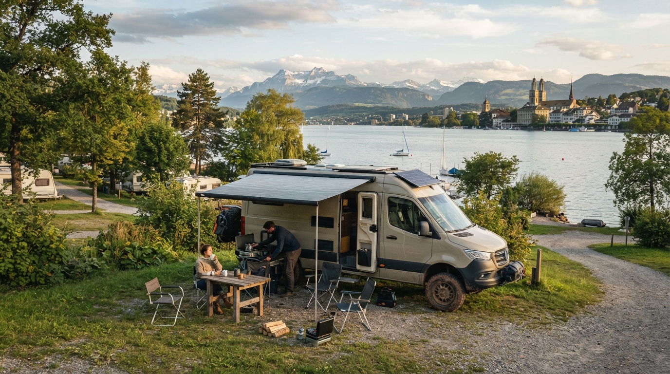 Zurich Roundtrip - East - Tirol Austria, German Alps — campground with a motorhome